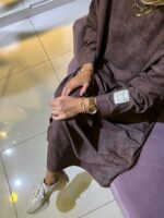 Kahve Oyşo Yıkama Desen Elbise  - Görsel 2