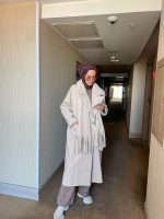 Oversize Atkılı Bej Kaban