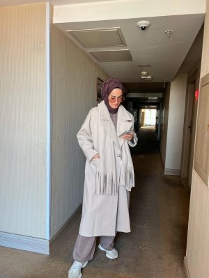 Oversize Atkılı Bej Kaban