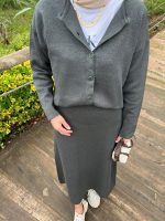 Koyu Yeşil Triko Simli Etekli Takım - Görsel 9